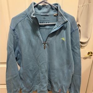 Tommy Bahama Blue Zip Up Sweater with Stand-Up Collar